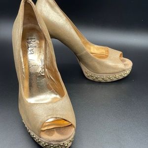 PRICE DROP Chunky Gold Reba Corrina Platform Peep Toe Heels